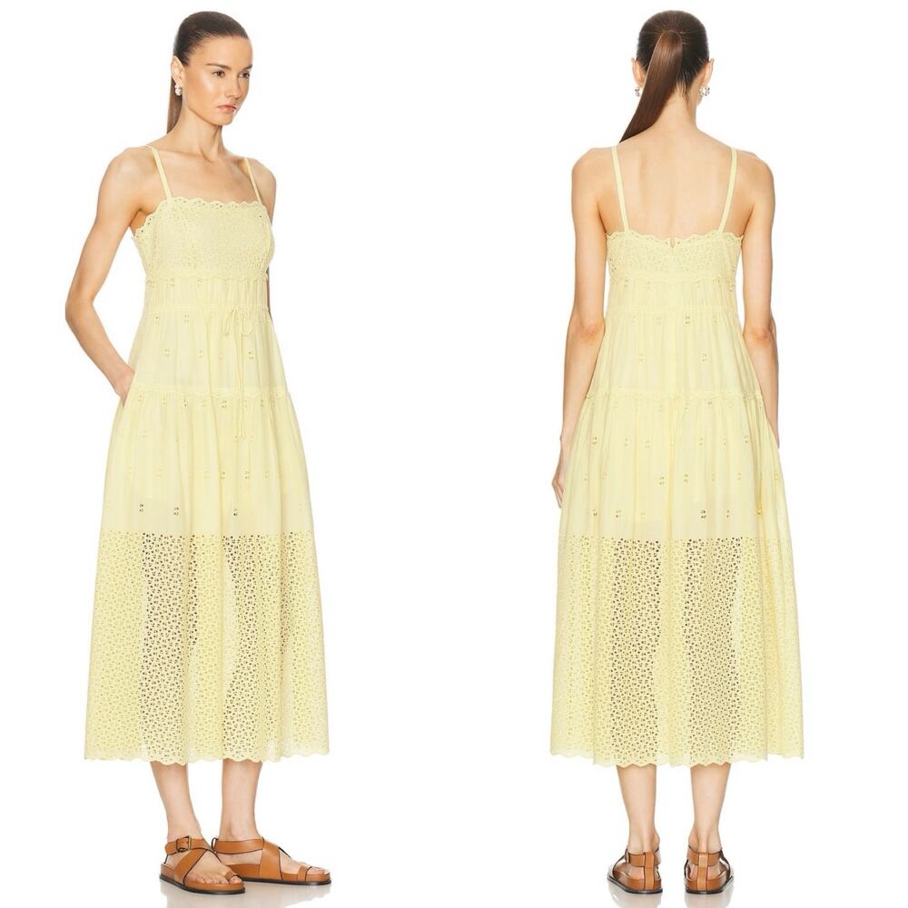 NWT Ulla Johnson Isadore Midi Dress Yellow Eyelet Preppy Beach Party Size 2 - Picture 12 of 16